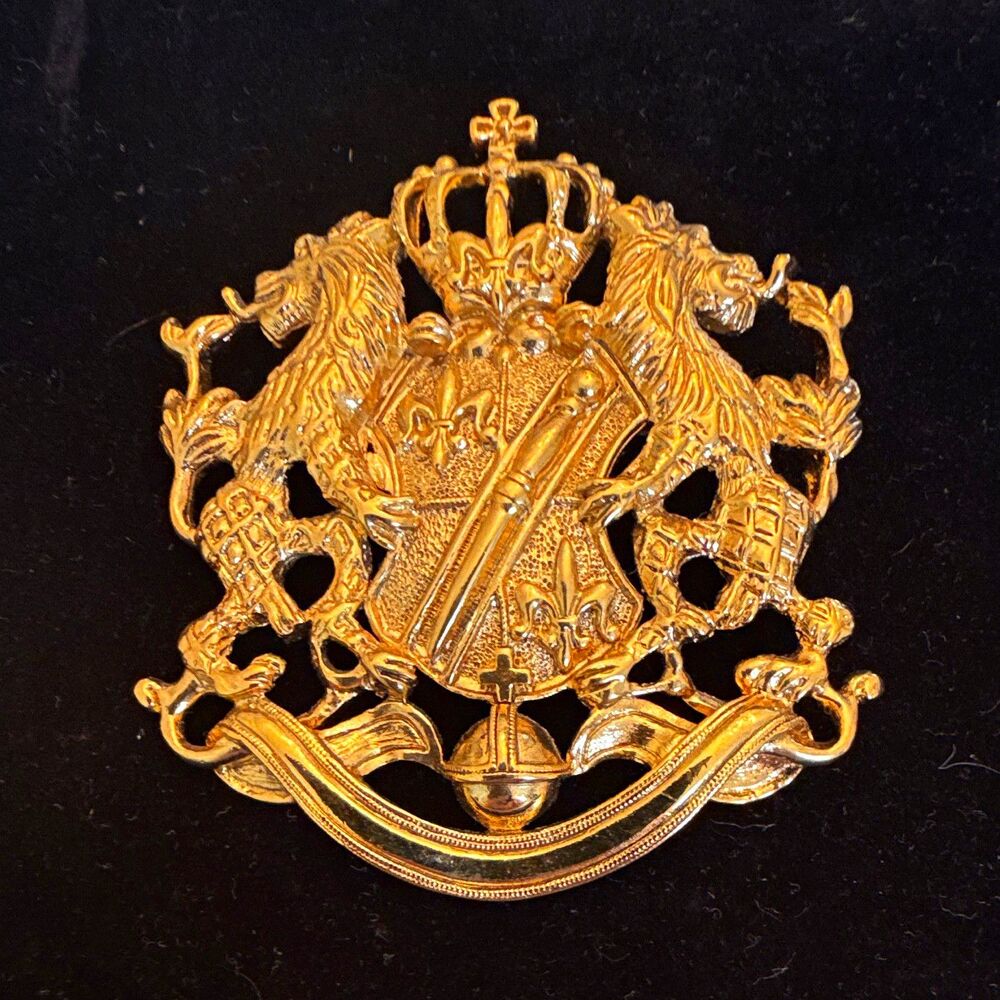 Vintage Joan Rivers Russian Heraldic Crest Coat of Arms Brooch Pin Dragon Crown